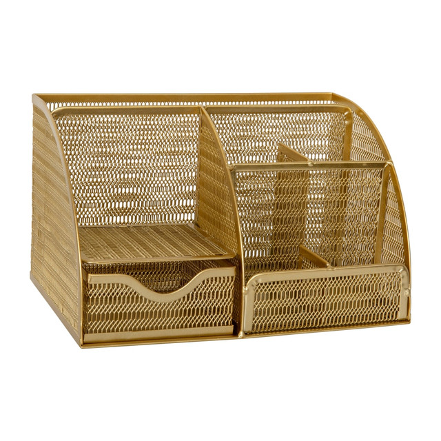 FLASH FURNITURE HHOHD05GLD Martha Stewart Ryder Mesh Metal Small Desktop Organizer With Pen Holder And Drawer, 5inH x 8-3/4inW x 5-1/2inD, Gold FLASH FURNITURE HHOHD05GLD Martha Stewart Ryder Mesh Metal Small Desktop Organizer With Pen Holder And Drawer, 5inH x 8-3/4inW x 5-1/2inD, Gold