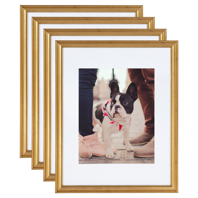 UNIEK INC. 216961 Kate And Laurel Adlynn Wall Picture Frame Set, 15in x 12in With Mat, Gold, Set Of 4
