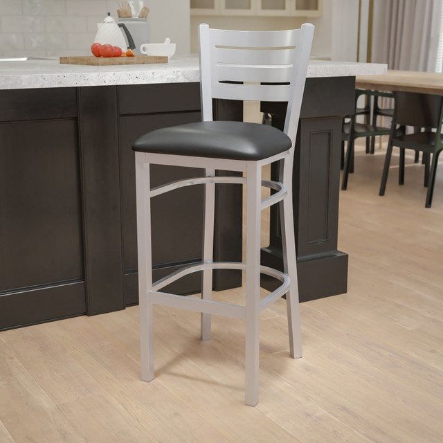 FLASH FURNITURE XUDG60402BBKV  Metal/Vinyl Restaurant Barstool With Slat Back, Black/Silver