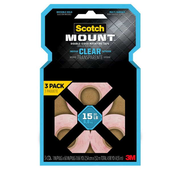 3M CO 410H-3PK-DC Scotch Mount Clear Double-Sided Mounting Tape, Transparent, 1 in x 60 in, 3 Pack 3M CO 410H-3PK-DC Scotch Mount Clear Double-Sided Mounting Tape, Transparent, 1 in x 60 in, 3 Pack