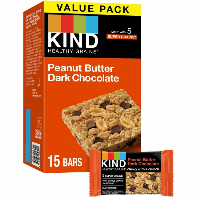 KIND INC. 25284 KIND Healthy Grains Bars - Trans Fat Free, Gluten-free, Low Sodium, Cholesterol-free - Peanut Butter Dark Chocolate - 1.20 oz - 15 / Box KIND INC. 25284 KIND Healthy Grains Bars - Trans Fat Free, Gluten-free, Low Sodium, Cholesterol-free - Peanut Butter Dark Chocolate - 1.20 oz - 15 / Box
