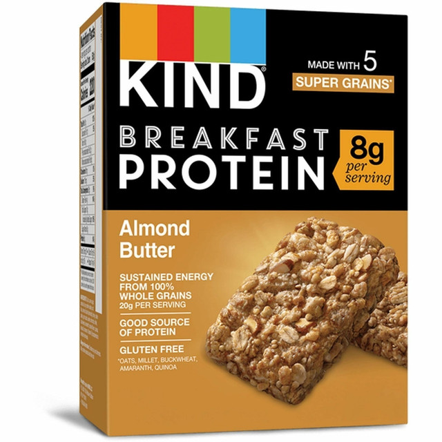 KIND INC. 41935 KIND Breakfast Protein Bars - Gluten-free, Dairy-free, Peanut-free, Low Sodium - Almond Butter - 1.76 oz - 6 / Box KIND INC. 41935 KIND Breakfast Protein Bars - Gluten-free, Dairy-free, Peanut-free, Low Sodium - Almond Butter - 1.76 oz - 6 / Box