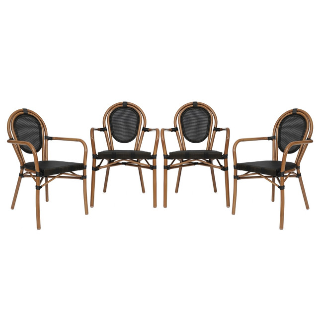 FLASH FURNITURE 4SDA6422ATXTBKN 4 Pack Marseille Indoor/Outdoor Commercial Thonet Bistro Stacking Chair with Arms, Textilene and Bamboo Print Aluminum Frame, Black/Natural Frame FLASH FURNITURE 4SDA6422ATXTBKN 4 Pack Marseille Indoor/Outdoor Commercial Thonet Bistro Stacking Chair with Arms, Textilene and Bamboo Print Aluminum Frame, Black/Natural Frame