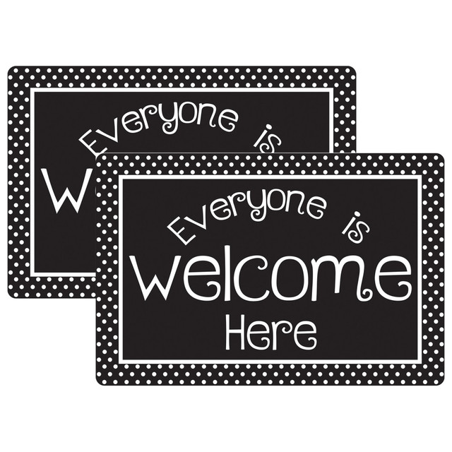 EDUCATORS RESOURCE ASH91509-2 Smart Poly Welcome Mat With Slip Resistant Backing, 15.5in x 23.5in, Black & White Dots Everyone Is Welcome Here, Pack Of 2