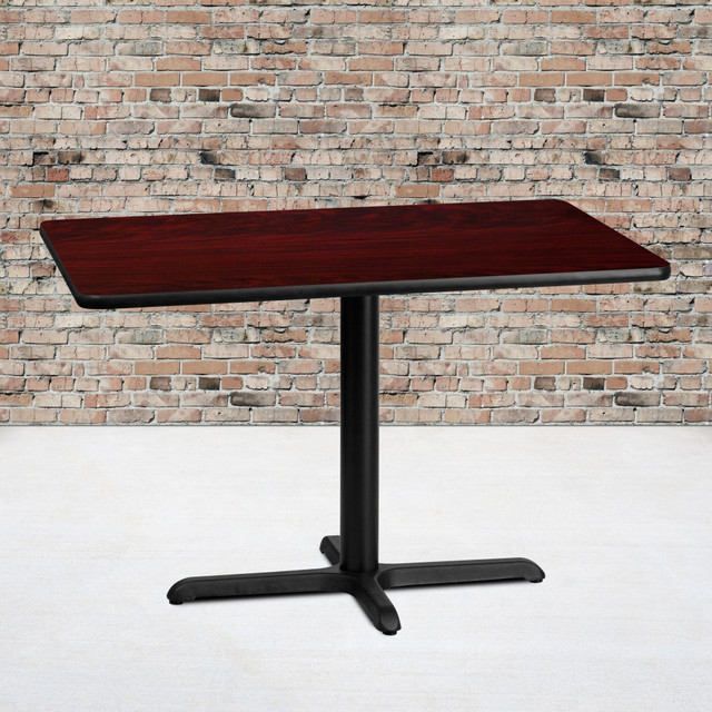 FLASH FURNITURE XUMA3042T2230  Laminate Rectangular Table Top With Table-Height Base, 31-1/8inH x 30inW x 42inD, Mahogany/Black