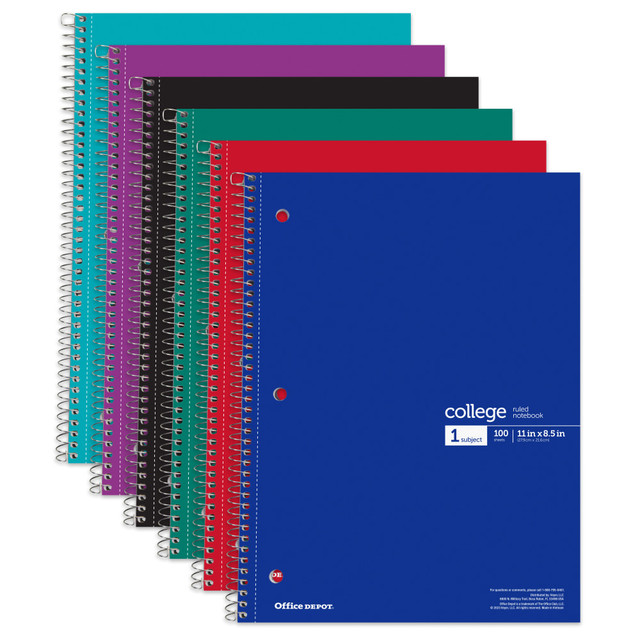 OFFICE DEPOT CJV202306 Wirebound Notebooks, 8 1/2in x 11in, 1 Subject, College Ruled, 100 Sheets, Assorted Colors, Pack Of 6 Notebooks OFFICE DEPOT CJV202306 Wirebound Notebooks, 8 1/2in x 11in, 1 Subject, College Ruled, 100 Sheets, Assorted Colors, Pack Of 6 Notebooks