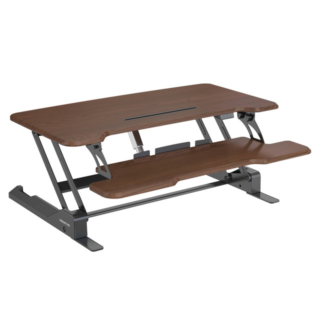 TRANSFORM PARTNERS LLC MI-8011 Mount-It! Electric Standing Desk Converter With Adjustable Height And 38inW Desktop, Dark Walnut