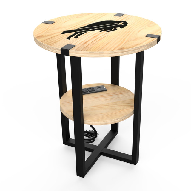 IMPERIAL INTERNATIONAL IMP 746-1021 Imperial NFL Wood Round Side Table With Charger, 22inH x 18inW x 18inD, Buffalo Bills IMPERIAL INTERNATIONAL IMP 746-1021 Imperial NFL Wood Round Side Table With Charger, 22inH x 18inW x 18inD, Buffalo Bills