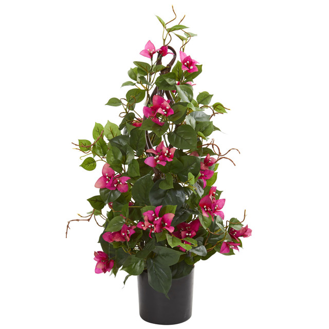 NEARLY NATURAL INC. 8703 Nearly Natural Bougainvillea Climbing 24inH Artificial Plant With Planter, 24inH x 12inW x 12inD, Pink and Green/Black NEARLY NATURAL INC. 8703 Nearly Natural Bougainvillea Climbing 24inH Artificial Plant With Planter, 24inH x 12inW x 12inD, Pink and Green/Black