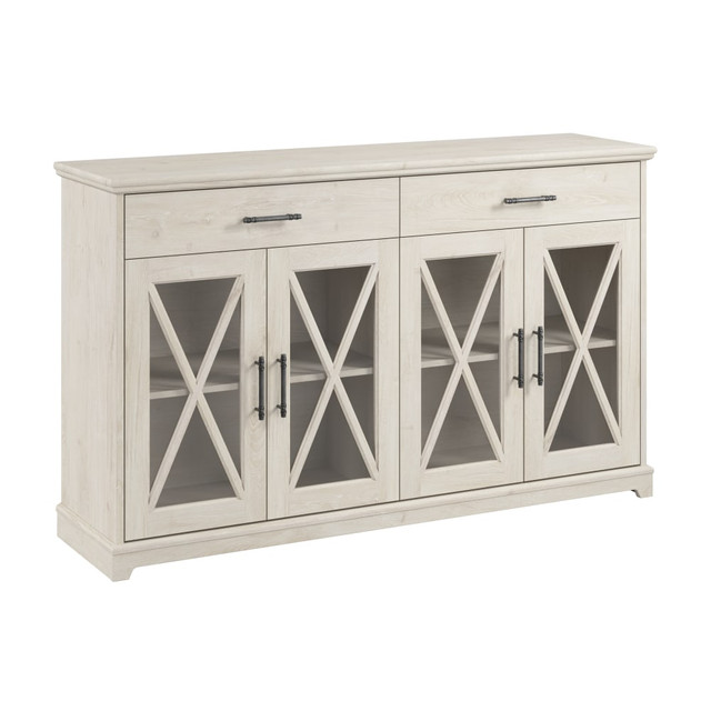 BUSH INDUSTRIES INC. LEV160LW-03K Bush Furniture Lennox 60inW Farmhouse Sideboard Buffet Cabinet With Drawers, Linen White Oak, Standard Delivery BUSH INDUSTRIES INC. LEV160LW-03K Bush Furniture Lennox 60inW Farmhouse Sideboard Buffet Cabinet With Drawers, Linen White Oak, Standard Delivery