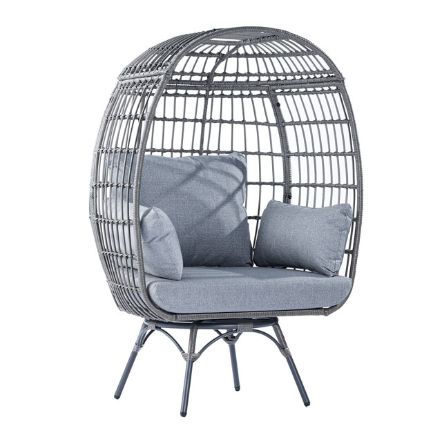 FLASH FURNITURE SBC335GYGY  Zola Commercial Indoor/Outdoor Oversized Wicker Egg Swivel Lounge Chair with 4 Cushions for Living Room, Patio, and Backyard Use, Gray Cushions/Gray Frame