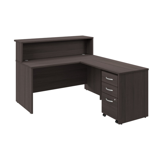 BUSH INDUSTRIES INC. ARV004SG Bush Business Furniture Arrive 60inW L Shaped Reception Desk with Shelf and Mobile File Cabinet, Storm Gray, Standard Delivery