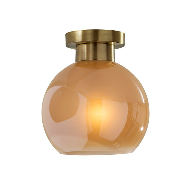 ADESSO INC 3895-21 Adesso Atticus Flush Mount Lamp, 9inW, Amber Glosted Glass Shade/Antique Brass Base