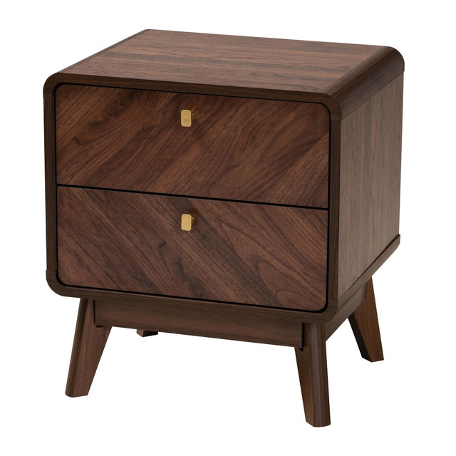 WHOLESALE INTERIORS, INC. 2721-13271 Baxton Studio Markell Mid-Century Transitional Finished Wood 2-Drawer Nightstand, 21-5/16inH x 18-15/16inW x 15-3/4inD, Walnut Brown