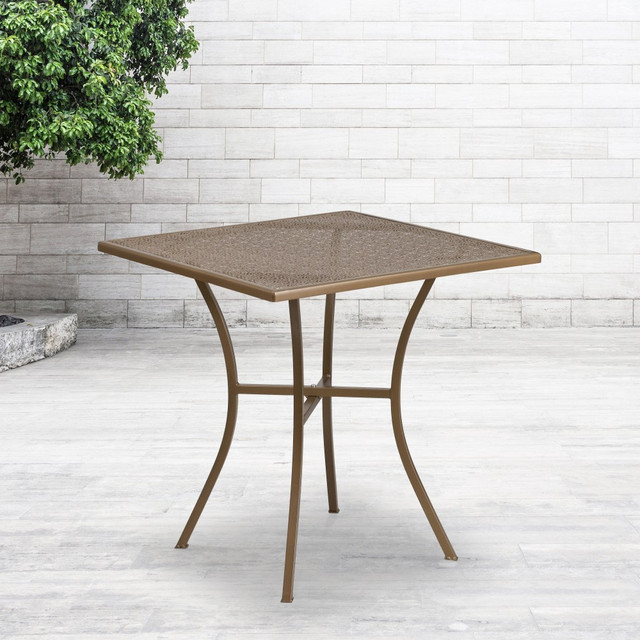 FLASH FURNITURE CO5GD Oia Commercial Grade Square Outdoor Steel Patio Table, 28-1/4inH x 28inW x 28inD, Gold FLASH FURNITURE CO5GD Oia Commercial Grade Square Outdoor Steel Patio Table, 28-1/4inH x 28inW x 28inD, Gold