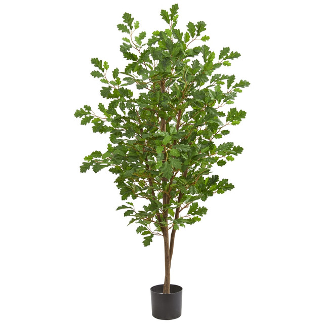 NEARLY NATURAL INC. 9177 Nearly Natural Oak 5ft Artificial Tree With Pot, Green/Black