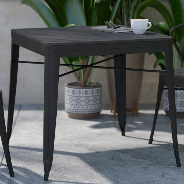 FLASH FURNITURE SBT11TBK  Helvey Square Commercial Grade Indoor/Outdoor Steel Patio Dining Table, 28-1/4inH x 31-1/2inW x 31-3/4inD, Black