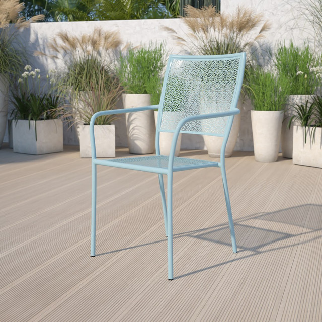 FLASH FURNITURE CO2SKY Oia Indoor/Outdoor Steel Patio Armchair with Square Back, Sky Blue FLASH FURNITURE CO2SKY Oia Indoor/Outdoor Steel Patio Armchair with Square Back, Sky Blue