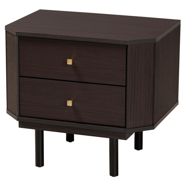 WHOLESALE INTERIORS, INC. 2721-13142 Baxton Studio Norwood Modern Transitional 2-Tone Finished Wood 2-Drawer End Table, 19-15/16inH x 21-3/4inW x 15-3/4inD, Black/Espresso Brown