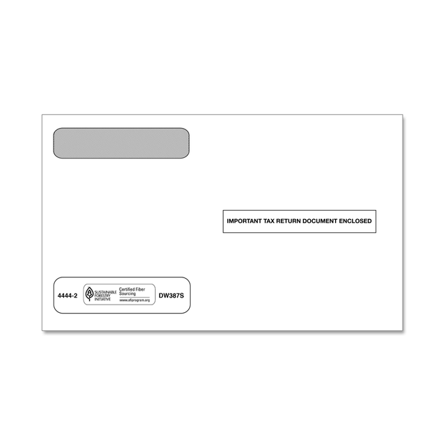 TAX FORMS PRINTING, INC. 44442OD ComplyRight Double-Window Envelopes For W-2 (5206 And 5208) Tax Forms, 5-5/8in x 9in, Self-Seal, White, Pack Of 100 Envelopes TAX FORMS PRINTING, INC. 44442OD ComplyRight Double-Window Envelopes For W-2 (5206 And 5208) Tax Forms, 5-5/8in x 9in, Self-Seal, White, Pack Of 100 Envelopes