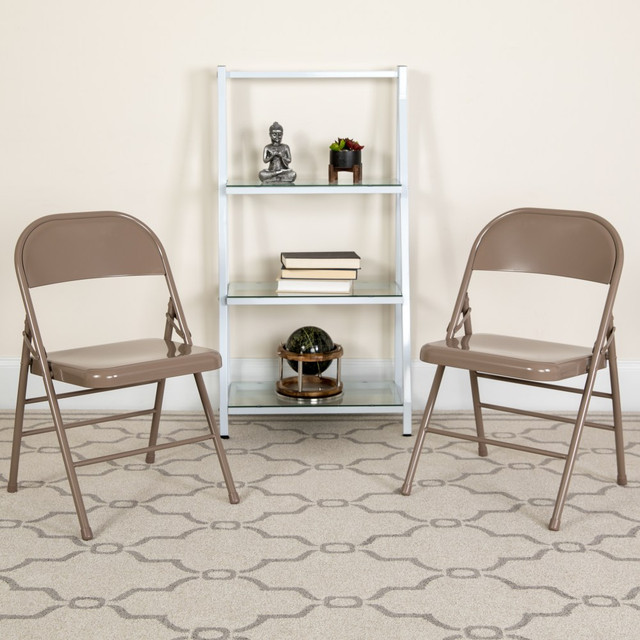 FLASH FURNITURE 2HF3MC309ASBGE  HERCULES Series Triple-Braced & Double-Hinged Metal Folding Chairs, Beige, Pack Of 2 Chairs