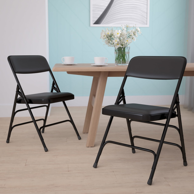 FLASH FURNITURE 2HAMC309AVBK  HERCULES Series Metal Folding Chairs With Padded Vinyl Seats, Black, Pack Of 2 Chairs