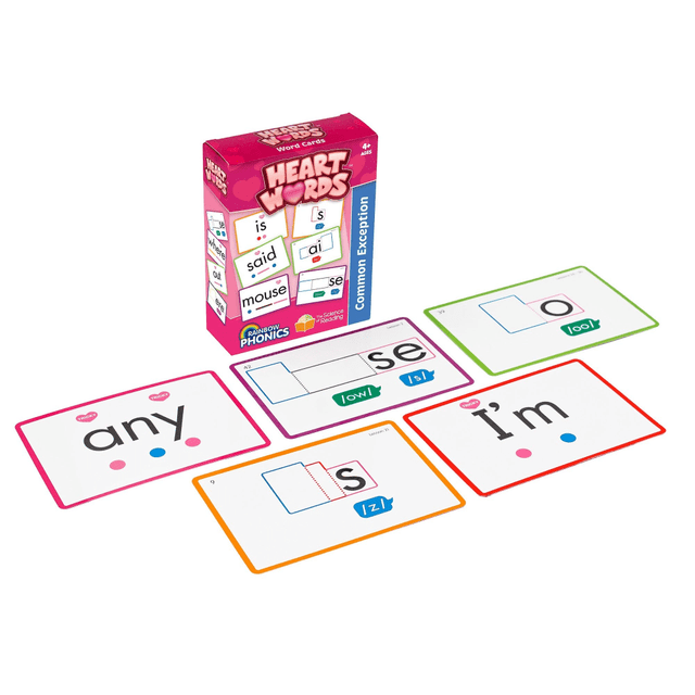 JUNIOR LEARNING, INC. JRLRP107 Junior Learning Rainbow Phonics Heart Word Cards With Common Exception Words