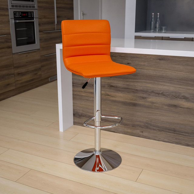 FLASH FURNITURE CH920231ORG Contemporary Adjustable Bar Stools, Orange Vinyl/Chrome Frame FLASH FURNITURE CH920231ORG Contemporary Adjustable Bar Stools, Orange Vinyl/Chrome Frame