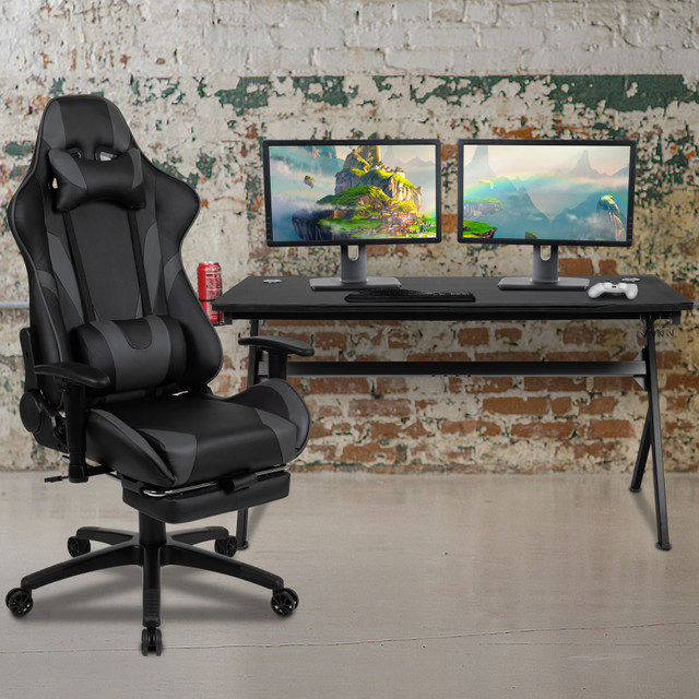 FLASH FURNITURE BLNX30D1904LGY  Gaming Desk And Reclining Chair Set, Gray