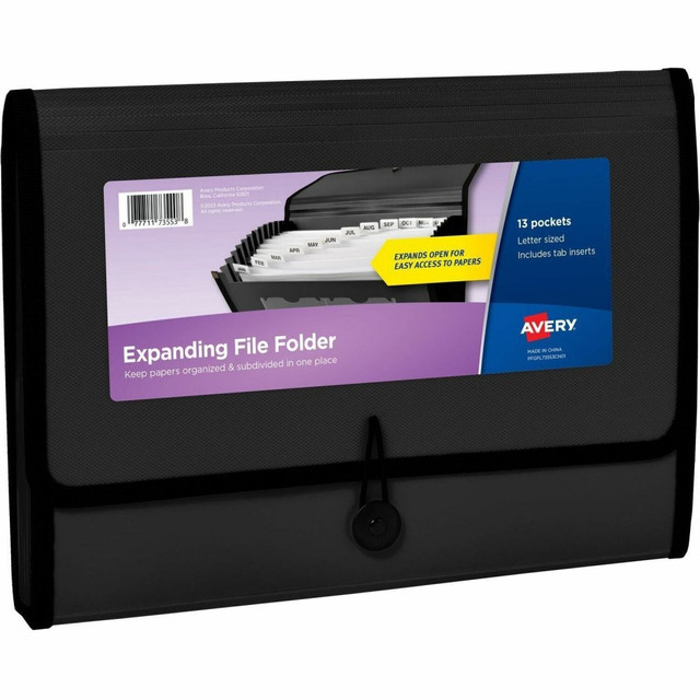 AVERY PRODUCTS CORPORATION 73553 Avery Letter, A4 Expanding File - 425 Sheet Capacity - 13 Pocket(s) - Polypropylene, Plastic, Fabric - Black - 0% Recycled - 1 Each AVERY PRODUCTS CORPORATION 73553 Avery Letter, A4 Expanding File - 425 Sheet Capacity - 13 Pocket(s) - Polypropylene, Plastic, Fabric - Black - 0% Recycled - 1 Each