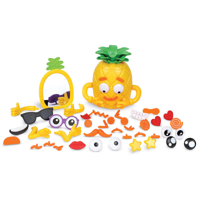 Discover even more ways to explore emotions with the new and improved Big Feelings Pineapple! This expanded set features larger pieces, more emotions, and interactive tools to help kids identify, express, and discuss their feelings. Perfect for hands-on social-emotional learning, it combines fun with personal growth.  Includes 41 face pieces, 3 sets of arms, a pineapple mirror, and a full-color feelings poster  Build new social-emotional skills using larger, easy-to-handle face pieces  Practice making fun expressions with the interactive pineapple mirror  Double-sided pineapple design allows two faces to be built at once  Identify emotions with the poster or create unique expressions for imaginative play  Pieces store neatly inside the pineapple for easy cleanup and storage  Assembled pineapple measures 4inL x 3.25inW x 6.25inH, ideal for little hands