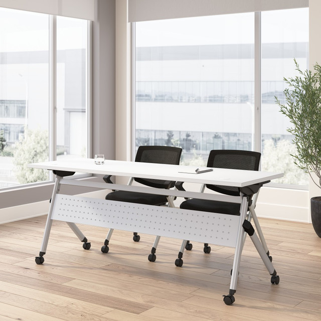 BUSH INDUSTRIES INC. NVS002WH Bush Business Furniture Envision 72inW Folding Training Table and 2 Folding Chairs with Arms, White/Cool Gray Metallic, Standard Delivery BUSH INDUSTRIES INC. NVS002WH Bush Business Furniture Envision 72inW Folding Training Table and 2 Folding Chairs with Arms, White/Cool Gray Metallic, Standard Delivery