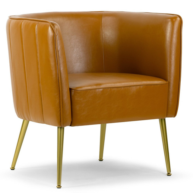 GLAMOUR HOME GHACC-1567 Avian Faux Leather Accent Chair With Decorative Stitching, Cappuccino Brown/Gold GLAMOUR HOME GHACC-1567 Avian Faux Leather Accent Chair With Decorative Stitching, Cappuccino Brown/Gold
