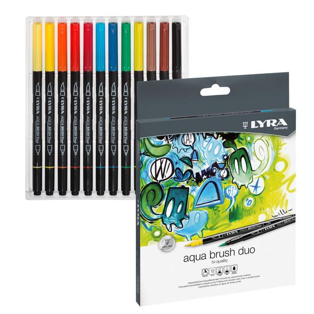 DIXON TICONDEROGA CO DIXL6521120 Lyra Aqua Brush Duo Art Markers, Broad/Brush Tip, Assorted Colors, Pack Of 12 Markers DIXON TICONDEROGA CO DIXL6521120 Lyra Aqua Brush Duo Art Markers, Broad/Brush Tip, Assorted Colors, Pack Of 12 Markers