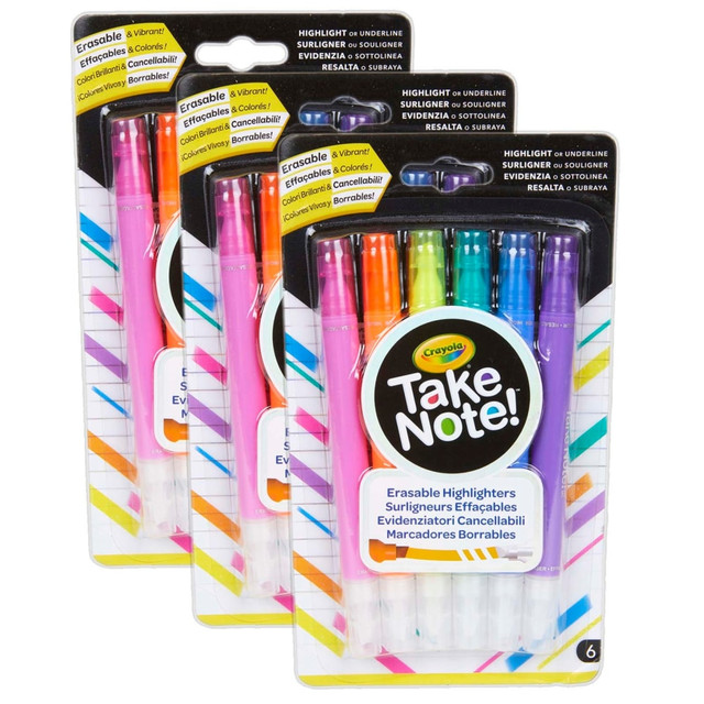 EDUCATORS RESOURCE BIN586504-3 Crayola Take Note! Erasable Highlighters, 6 Per Pack, Set Of 3 Packs EDUCATORS RESOURCE BIN586504-3 Crayola Take Note! Erasable Highlighters, 6 Per Pack, Set Of 3 Packs