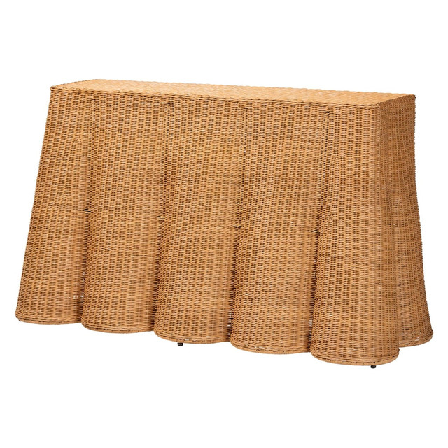 WHOLESALE INTERIORS, INC. 2721-13632 bali & pari Palm Scallop Rattan Console Table, 30-3/4inH x 54-5/16inW x 19-5/16inD, Honey