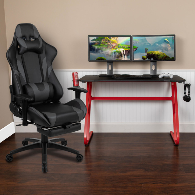 FLASH FURNITURE BLNX30RSG1030GY  Gaming Desk And Reclining Chair Set With Cup Holder And Headphone Hook, Gray