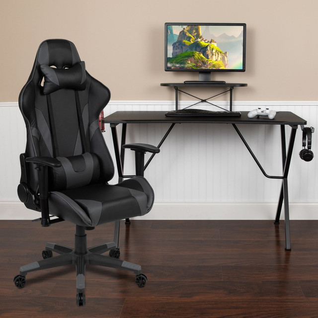 FLASH FURNITURE BLNX20RSG1031GY  Gaming Desk And Reclining Chair Set With Cup Holder, Headphone Hook & Monitor/Smartphone Stand, Gray