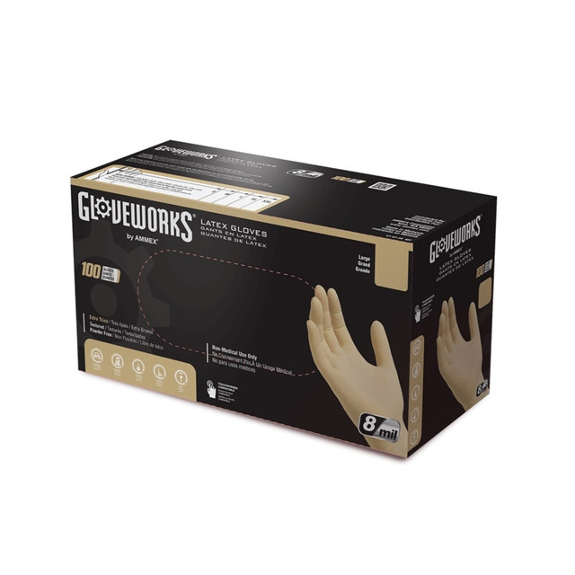 AMMEX CORPORATION ILHD48100 Gloveworks Ivory Latex Powder-Free Industrial Gloves, XL, White, 100 Gloves Per Box, Case Of 10 Boxes