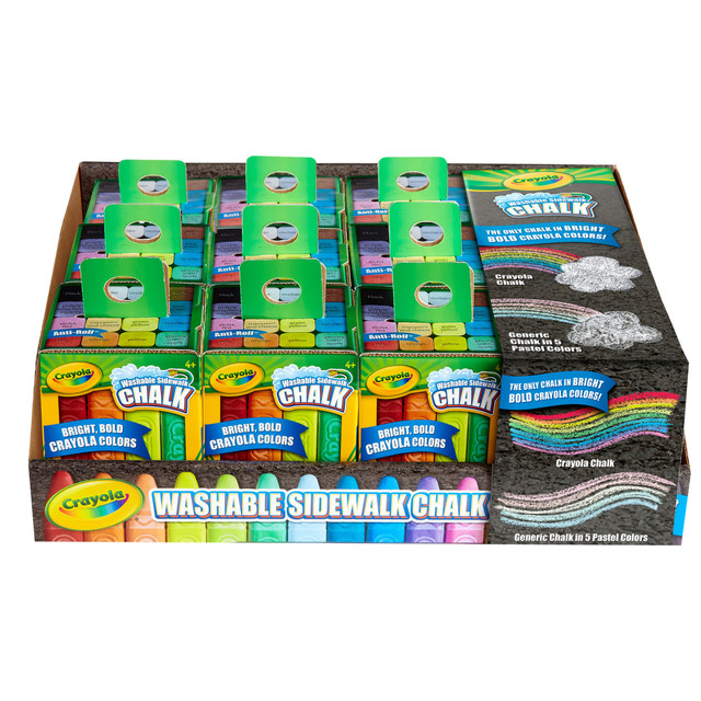 Create BIG outdoor art with the ONLY sidewalk chalk in bright, bold Crayola crayon colors! The Anti-Roll shape keeps sticks handy without rolling away and produces fine lines or broad strokes that simply wash away with water.  This sidewalk chalk set makes a great gift for girls and boys.  Wash driveways and sidewalks clean with a garden hose, or wait for the next rainfall.  Crayola Chalk makes a great holiday or birthday gift for kids!  Sold as a tray of 12 packs, each pack features 16 Crayola Chalk Sticks!