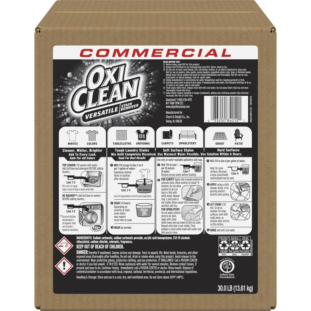 CHURCH & DWIGHT CO., INC. 3320084012 OxiClean Versatile Stain Remover - 480 oz (30 lb) - Versatile, Chlorine-free, Color Safe - White - 1 Each
