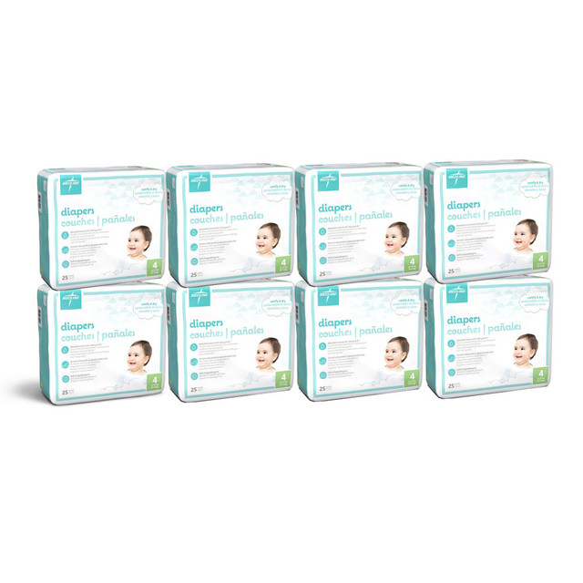 MEDLINE INDUSTRIES, INC. MBD3004 Medline KinderCare Disposable Baby Diapers, Size 4, 22-37 Lb, White, 25 Diapers Per Pack, Case Of 8 Packs MEDLINE INDUSTRIES, INC. MBD3004 Medline KinderCare Disposable Baby Diapers, Size 4, 22-37 Lb, White, 25 Diapers Per Pack, Case Of 8 Packs