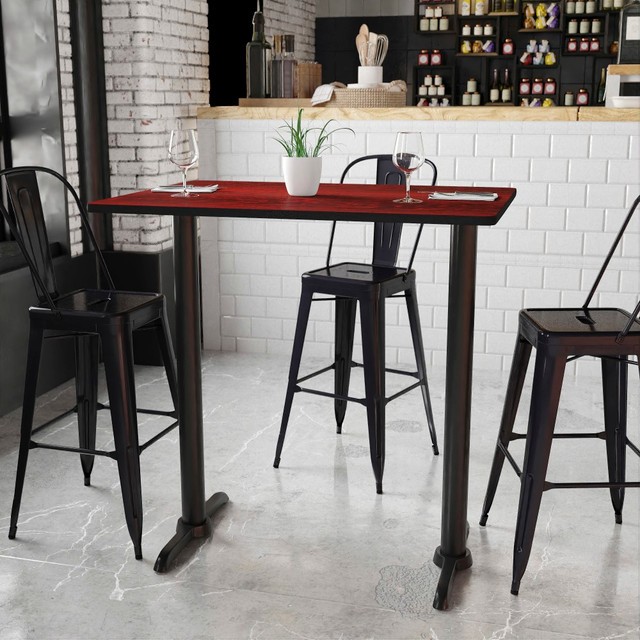 FLASH FURNITURE XUMA3042T0522B Laminate Rectangular Table Top With Bar-Height Table Bases, 43-1/8inH x 30inW x 42inD, Mahogany/Black FLASH FURNITURE XUMA3042T0522B Laminate Rectangular Table Top With Bar-Height Table Bases, 43-1/8inH x 30inW x 42inD, Mahogany/Black