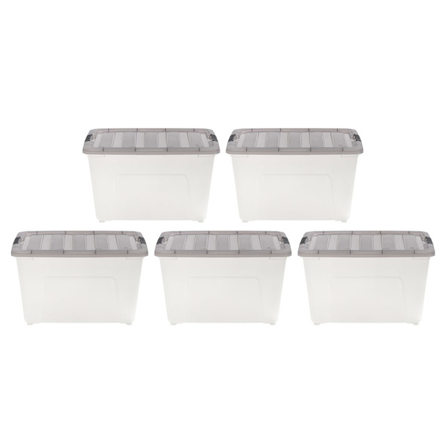 IRIS USA, INC. 500149 Iris Stack & Pull Storage Boxes, 13.4 Gallon, Clear/Gray, Set Of 5 Boxes IRIS USA, INC. 500149 Iris Stack & Pull Storage Boxes, 13.4 Gallon, Clear/Gray, Set Of 5 Boxes