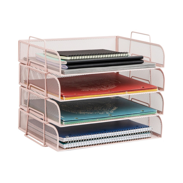 EMS MIND READER LLC DSTACK4-PNK Mind Reader 4-Piece Stackable Paper Tray Desktop Organizer, 11-1/2inH x 9-3/4inW x 13-1/4inD, Pink EMS MIND READER LLC DSTACK4-PNK Mind Reader 4-Piece Stackable Paper Tray Desktop Organizer, 11-1/2inH x 9-3/4inW x 13-1/4inD, Pink
