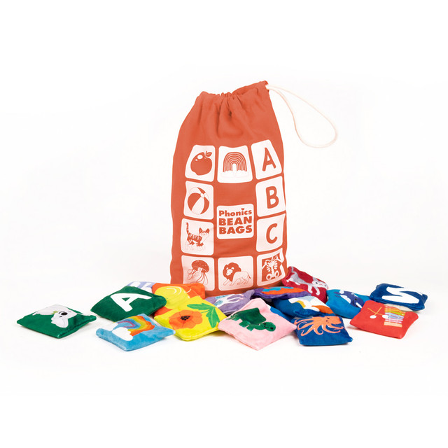 Hands-on preschoolers will love learning letter names and sounds with this interactive set of 34 bean bags! Each bean bag is double-sided with letters A-Z and a picture representing the letter sound, including both long and short vowel sounds. This tactile, sensory-stimulating set includes a drawstring carry bag and a parent/teacher guide filled with phonics activities, making learning fun and engaging.  Boosts confidence with core learning toys that support school success  Toss & learn letter sounds through fun, interactive play  Includes 26 bean bags with letters and corresponding pictures, plus a parent/teacher guide  Designed for little learners with lightweight, washable, kid-sized bean bags (2.75in x 2.75in)  Builds motor skills, hand-eye coordination, and fine and gross motor skills  Perfect for preschool play and learning phonics anywhere, anytime