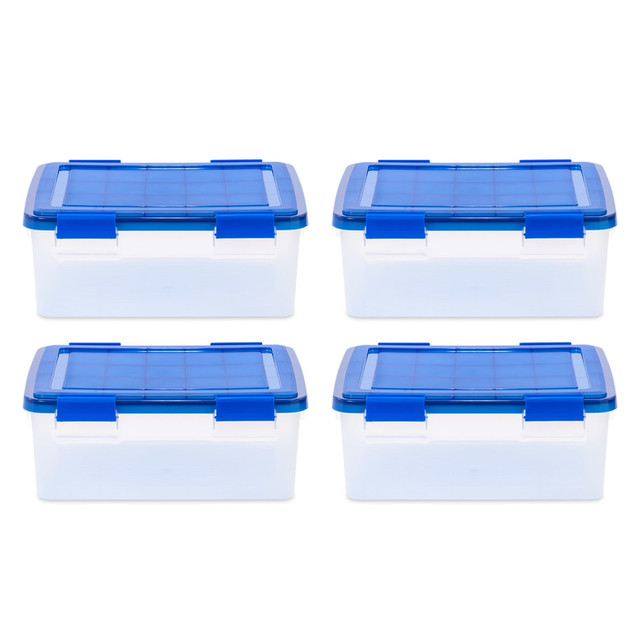 IRIS USA, INC. 500138 Iris Ultimate Weathertight Storage Boxes, 19-3/4inL x 16-3/16inW x 10-1/4inH, 30 Qt, Clear, Set Of 4 Boxes