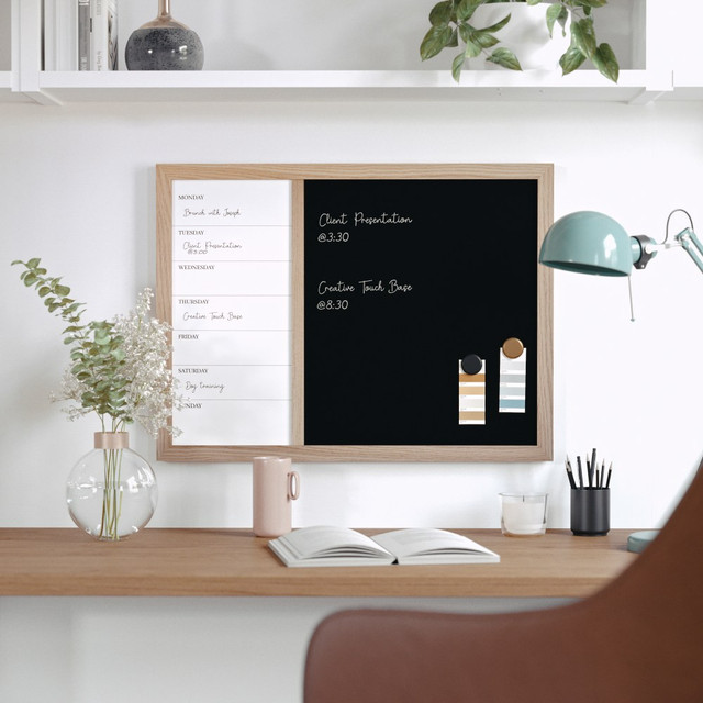 FLASH FURNITURE BRPMCO1M24561LN Martha Stewart Everette Magnetic Weekly Calendar Dry-Erase/Chalk Board, 18in x 24in, Light Natural Woodgrain