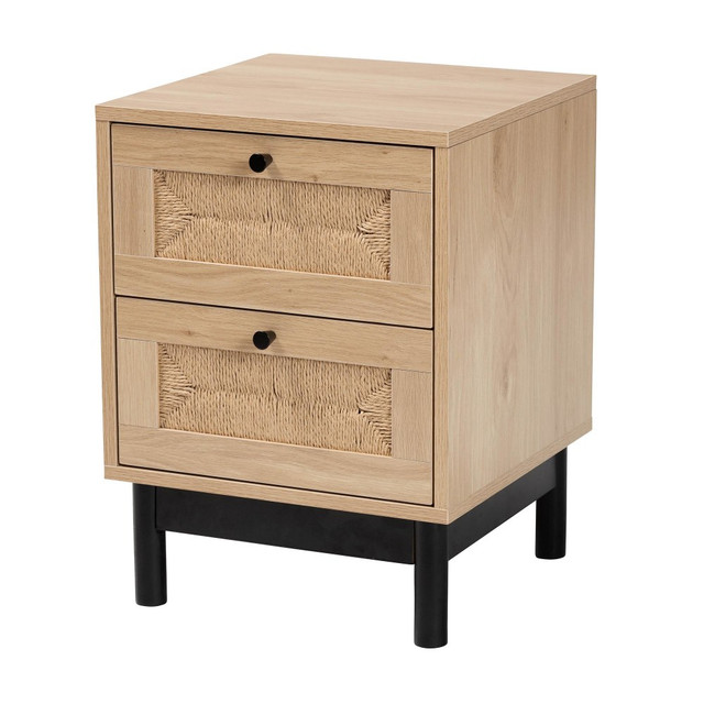 WHOLESALE INTERIORS, INC. 2721-13330 Baxton Studio Cherelle Mid-Century Modern Wood 2-Drawer Square End Table, 21-5/16inH x 15-3/4inW x 15-3/4inD, Light Brown/Black WHOLESALE INTERIORS, INC. 2721-13330 Baxton Studio Cherelle Mid-Century Modern Wood 2-Drawer Square End Table, 21-5/16inH x 15-3/4inW x 15-3/4inD, Light Brown/Black