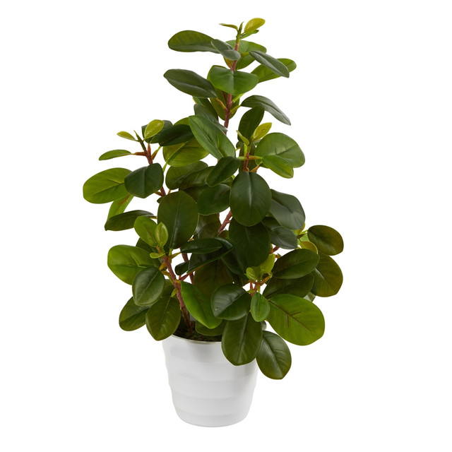 NEARLY NATURAL INC. P1508 Nearly Natural Peperomia 16inH Artificial Plant With Decorative Planter, 16inH x 6inW x 6inD, Green/White